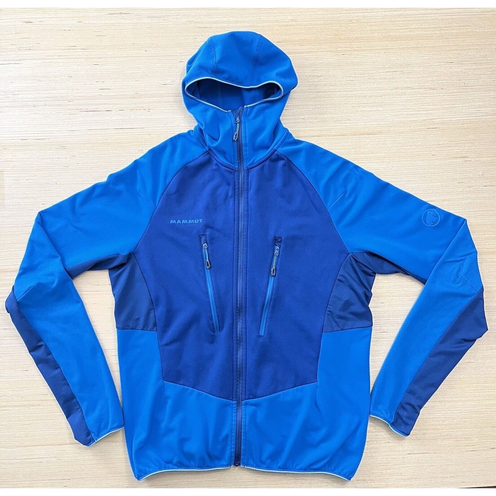Mammut Jacket Men Large Mid-Layer Hooded Full Zip Lightweight Thermal Lined Blue